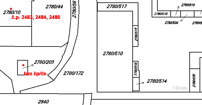 Stodůlky 2704,2705,2706,2707, Praha na parcele st. 2780/510 v KÚ Stodůlky, Katastrální mapa