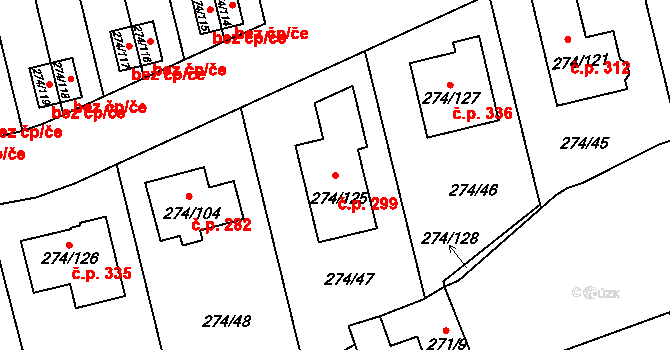 Třeboradice 299, Praha na parcele st. 274/125 v KÚ Třeboradice, Katastrální mapa