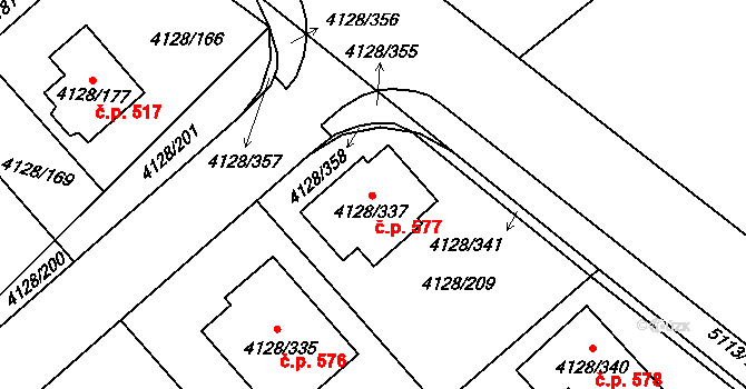 Choceňské Předměstí 577, Vysoké Mýto na parcele st. 4128/337 v KÚ Vysoké Mýto, Katastrální mapa