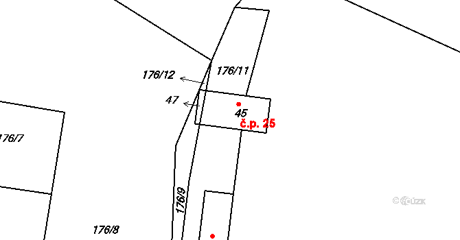 Turovka 25, Horní Cerekev na parcele st. 45 v KÚ Turovka, Katastrální mapa