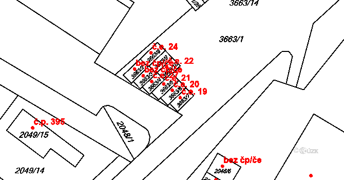 Brňany 20, Vyškov na parcele st. 3663/6 v KÚ Vyškov, Katastrální mapa