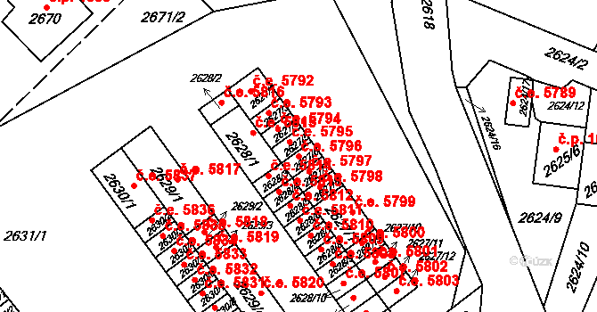 Kadaň 5796 na parcele st. 2627/6 v KÚ Kadaň, Katastrální mapa