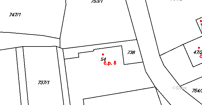 Strženec 5, Bystřice na parcele st. 54 v KÚ Ouběnice u Votic, Katastrální mapa
