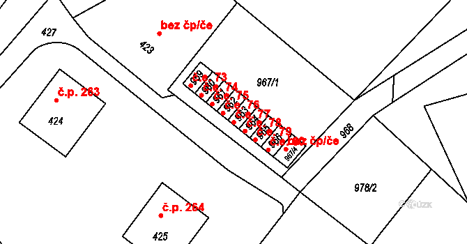 Hvozdná 77 na parcele st. 963 v KÚ Hvozdná, Katastrální mapa