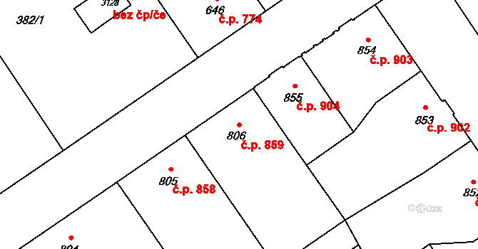 Přívoz 859, Ostrava na parcele st. 806 v KÚ Přívoz, Katastrální mapa