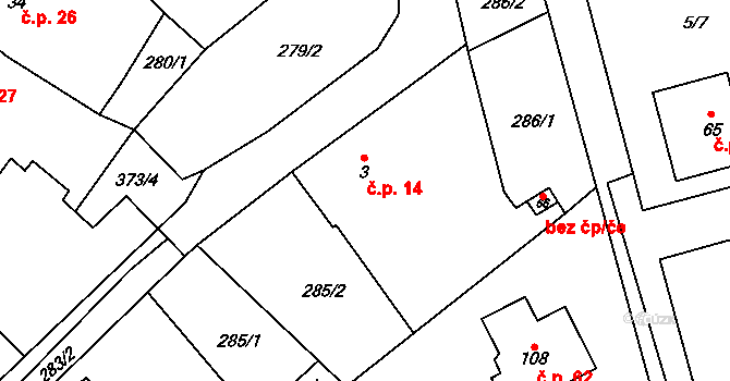 Olší 14 na parcele st. 3 v KÚ Olší u Tišnova, Katastrální mapa