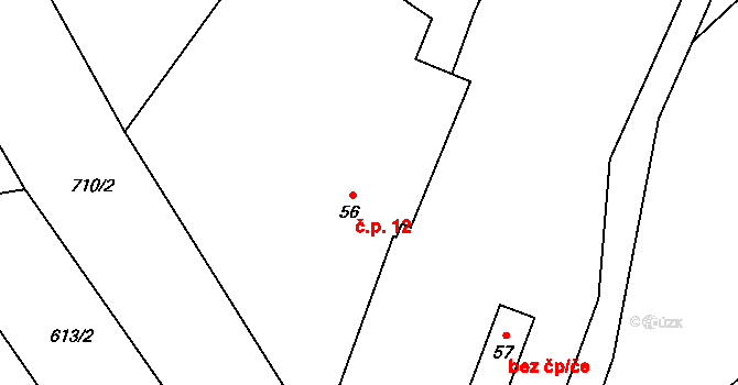 Laštovičky 12, Rousměrov na parcele st. 56 v KÚ Rousměrov, Katastrální mapa