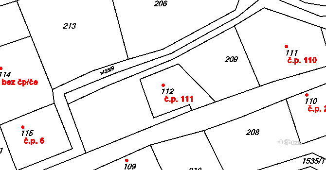 Brtníky 111, Staré Křečany na parcele st. 112 v KÚ Brtníky, Katastrální mapa