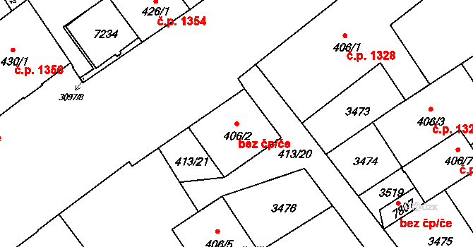Kroměříž 39058662 na parcele st. 406/2 v KÚ Kroměříž, Katastrální mapa