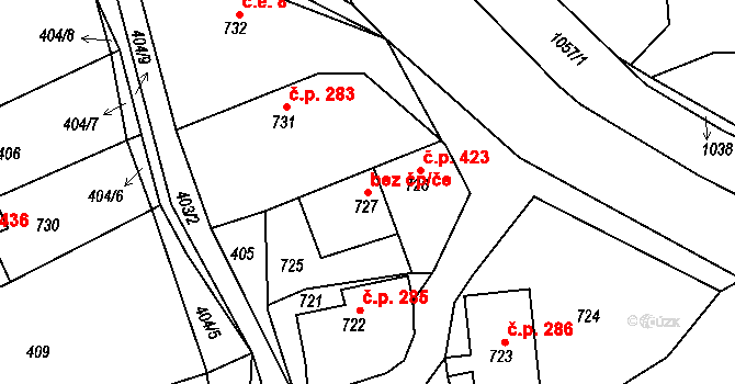 Hodkovice nad Mohelkou 42512662 na parcele st. 727 v KÚ Hodkovice nad Mohelkou, Katastrální mapa