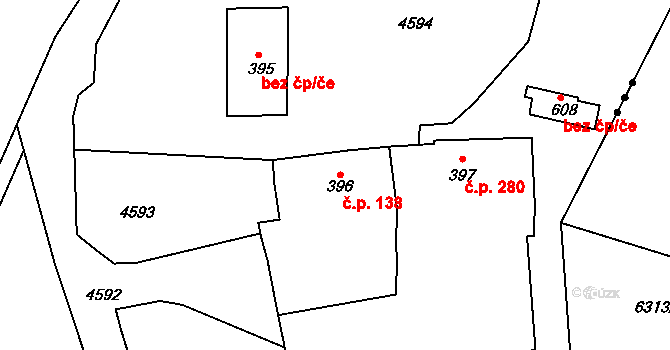 Suchá Loz 138 na parcele st. 396 v KÚ Suchá Loz, Katastrální mapa