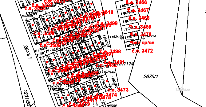 Prostřední Suchá 3481, Havířov na parcele st. 1197/70 v KÚ Prostřední Suchá, Katastrální mapa