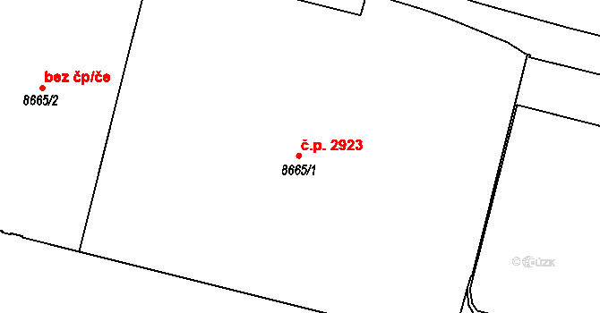 Jižní Předměstí 2923, Plzeň na parcele st. 8665/1 v KÚ Plzeň, Katastrální mapa