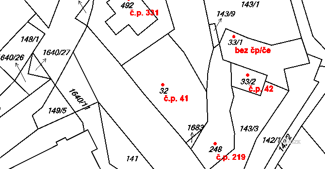 Rosice 41 na parcele st. 32 v KÚ Rosice u Chrasti, Katastrální mapa