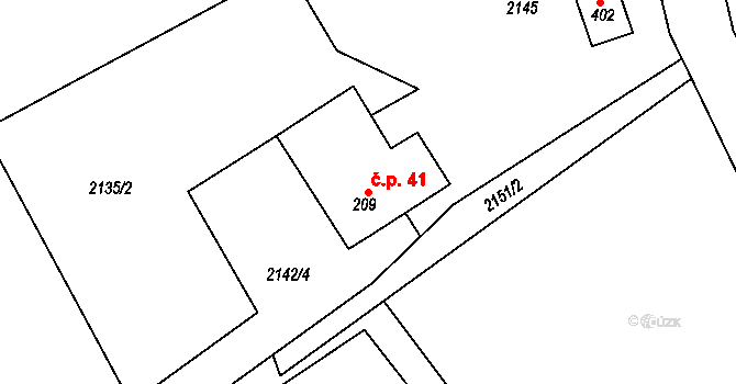 Paseky 41, Proseč na parcele st. 209 v KÚ Paseky u Proseče, Katastrální mapa