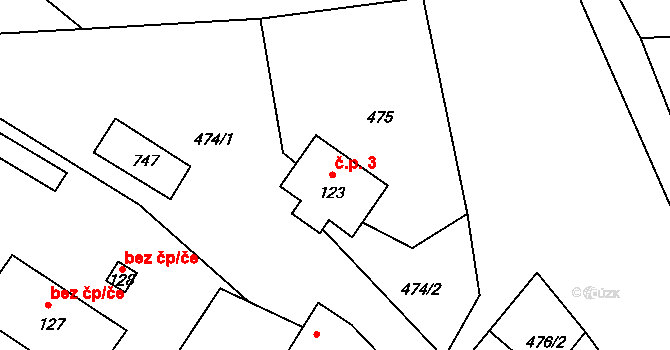 Kutrovice 3 na parcele st. 123 v KÚ Kutrovice, Katastrální mapa