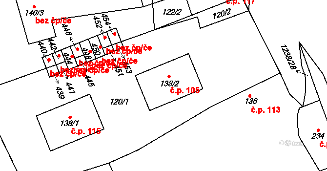 Řepín 105 na parcele st. 138/2 v KÚ Řepín, Katastrální mapa