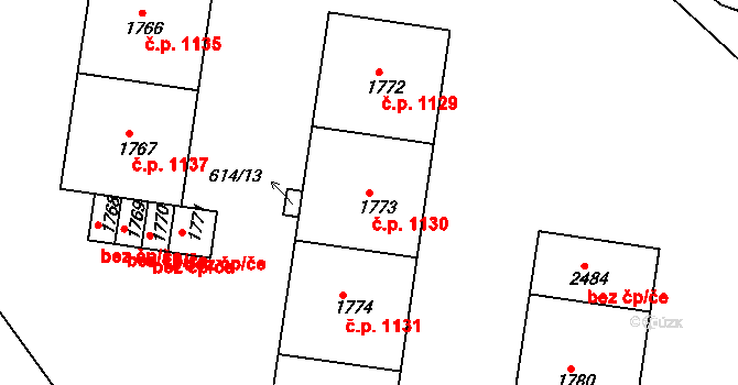 Neratovice 1130 na parcele st. 1773 v KÚ Neratovice, Katastrální mapa