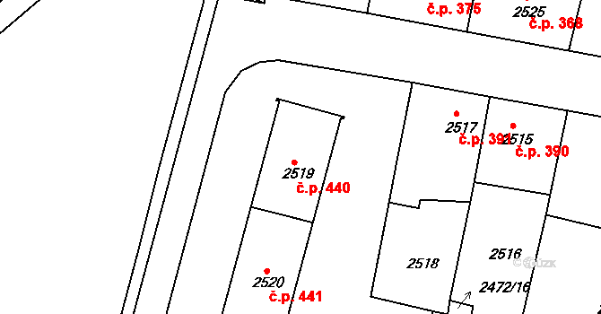 Veselí nad Lužnicí I 440, Veselí nad Lužnicí na parcele st. 2519 v KÚ Veselí nad Lužnicí, Katastrální mapa