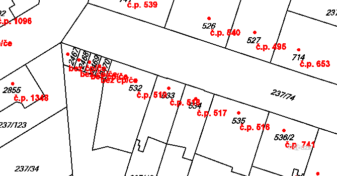 Přeštice 518 na parcele st. 533 v KÚ Přeštice, Katastrální mapa