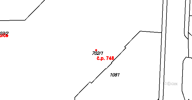 Svítkov 748, Pardubice na parcele st. 702/1 v KÚ Svítkov, Katastrální mapa