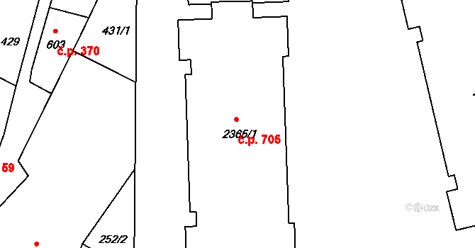 Týn nad Vltavou 705 na parcele st. 2365/1 v KÚ Týn nad Vltavou, Katastrální mapa