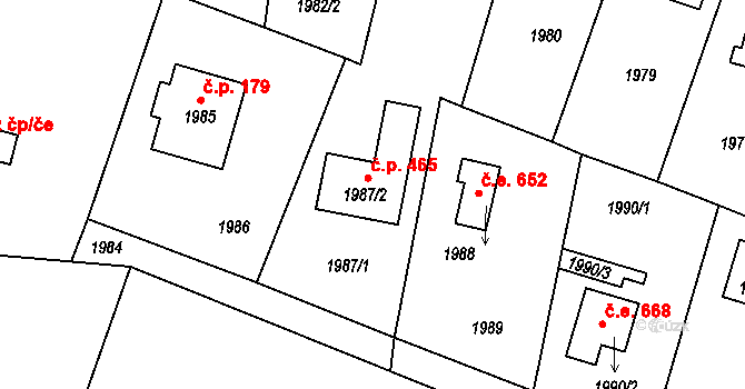 Rovina 465, Hlásná Třebaň na parcele st. 1987/2 v KÚ Hlásná Třebaň, Katastrální mapa