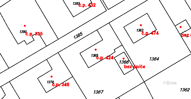 Suchdol nad Odrou 424 na parcele st. 1365 v KÚ Suchdol nad Odrou, Katastrální mapa
