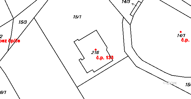 Březová 133 na parcele st. 216 v KÚ Březová u Hořovic, Katastrální mapa