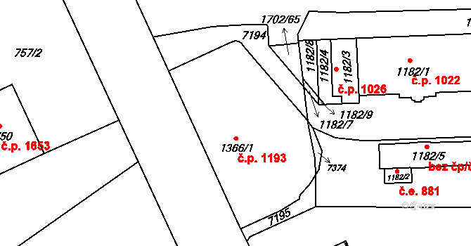 Žatec 1193 na parcele st. 1366/1 v KÚ Žatec, Katastrální mapa
