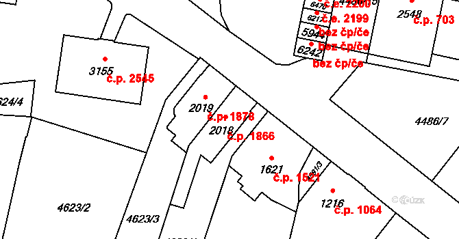 Žatec 1866 na parcele st. 2018 v KÚ Žatec, Katastrální mapa