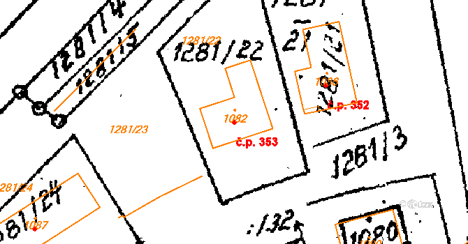Tvarožná Lhota 353 na parcele st. 1082 v KÚ Tvarožná Lhota, Katastrální mapa