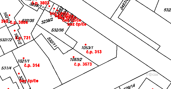 Havlíčkův Brod 313 na parcele st. 1053/1 v KÚ Havlíčkův Brod, Katastrální mapa