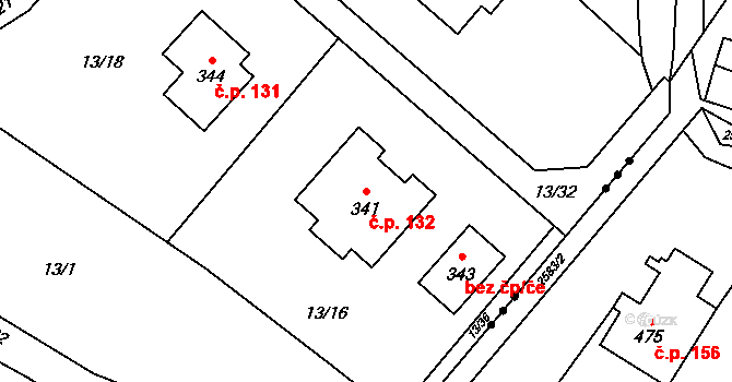 Bocanovice 132 na parcele st. 341 v KÚ Bocanovice, Katastrální mapa
