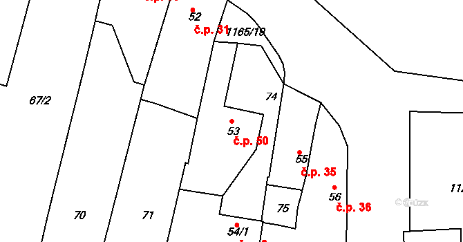 Bílavsko 50, Bystřice pod Hostýnem na parcele st. 53 v KÚ Bílavsko, Katastrální mapa