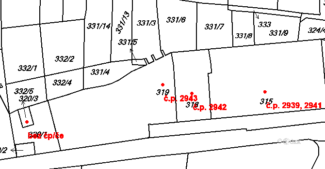 Helenín 2943, Jihlava na parcele st. 319 v KÚ Helenín, Katastrální mapa