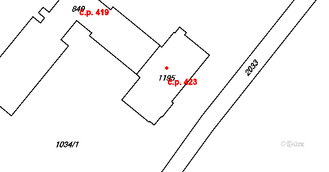 Konská 423, Třinec na parcele st. 1195 v KÚ Konská, Katastrální mapa