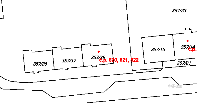 Doksy 820,821,822 na parcele st. 357/36 v KÚ Doksy u Máchova jezera, Katastrální mapa