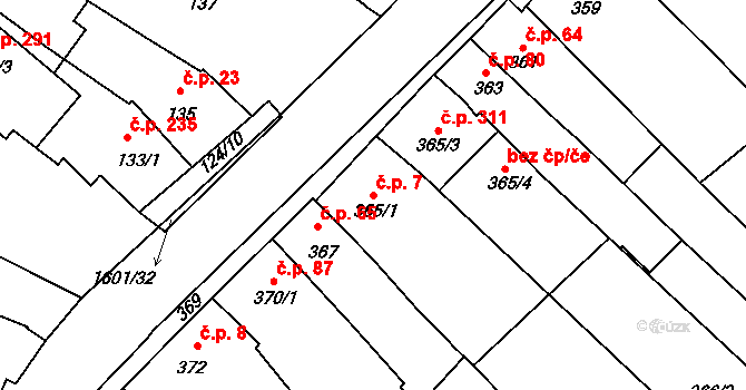 Omice 7 na parcele st. 365/1 v KÚ Omice, Katastrální mapa