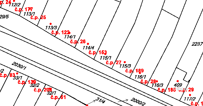 Louka 27 na parcele st. 115/1 v KÚ Louka u Ostrohu, Katastrální mapa