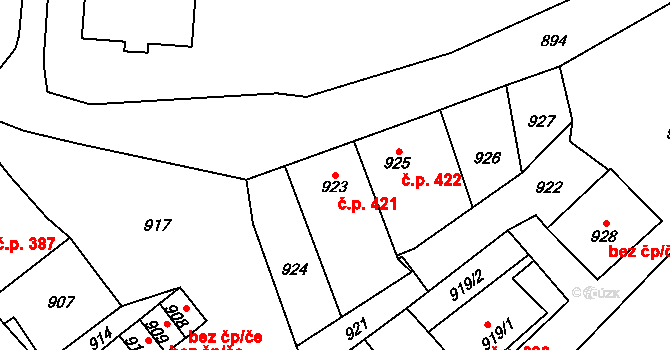 Moravský Beroun 421 na parcele st. 923 v KÚ Moravský Beroun, Katastrální mapa