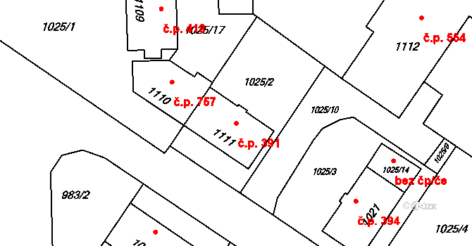 Horní Těrlicko 391, Těrlicko na parcele st. 1111 v KÚ Horní Těrlicko, Katastrální mapa