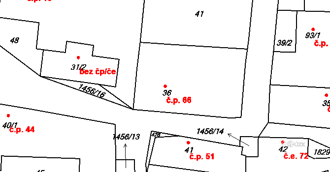 Tetín 66 na parcele st. 36 v KÚ Tetín u Berouna, Katastrální mapa