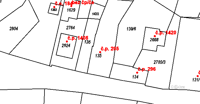Třebechovice pod Orebem 295 na parcele st. 135 v KÚ Třebechovice pod Orebem, Katastrální mapa