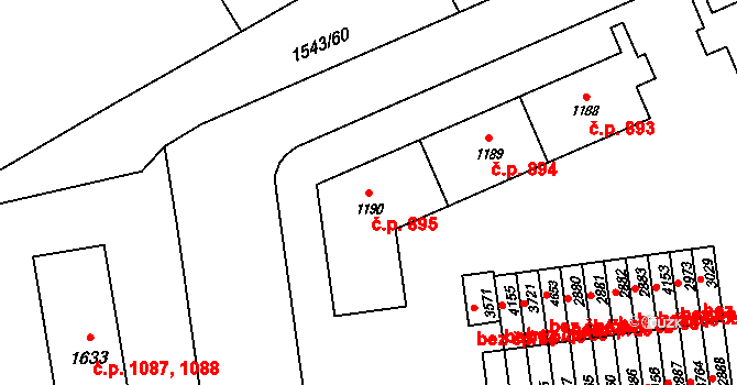 Rožnov pod Radhoštěm 895 na parcele st. 1190 v KÚ Rožnov pod Radhoštěm, Katastrální mapa