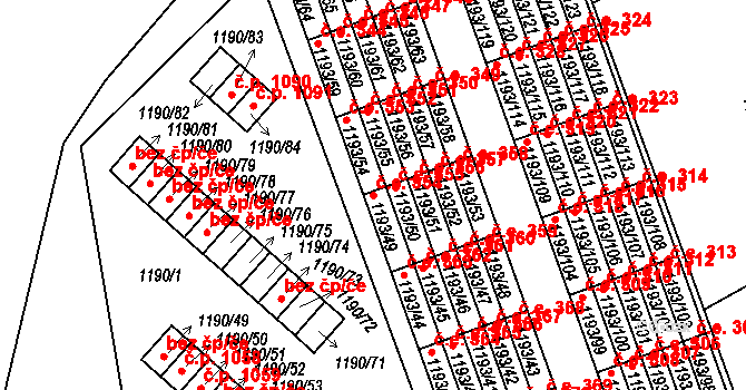 Bechyně 354 na parcele st. 1193/49 v KÚ Bechyně, Katastrální mapa