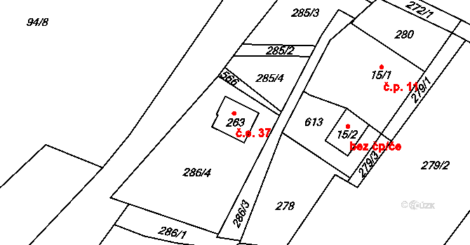 Zámostí 37, Zámostí-Blata na parcele st. 286/4 v KÚ Zámostí, Katastrální mapa