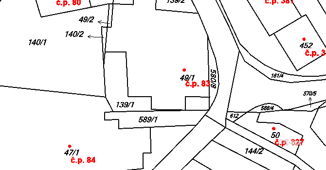 Dolní Poustevna 83 na parcele st. 49/1 v KÚ Dolní Poustevna, Katastrální mapa