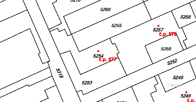 Petřvald 577 na parcele st. 5254 v KÚ Petřvald u Karviné, Katastrální mapa