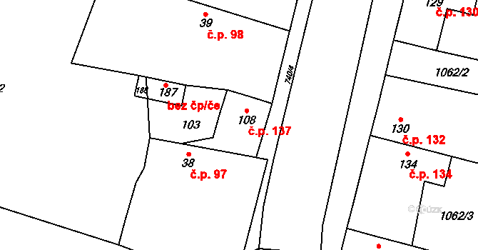 Velenice 137 na parcele st. 108 v KÚ Velenice, Katastrální mapa